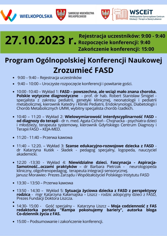 program Ogólnopolskiej Konferencji Naukowej Zrozumieć FASD